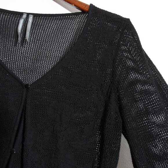 By Anthropologie Sheer Lace Bias-Cut Cardigan Sweater Asymmetrical Floral Black - Picture 5 of 16